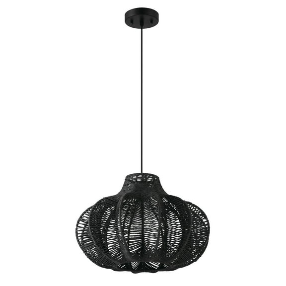 Creative Co-Op Boho Handwoven Paper Rope and Metal Ceiling Pendant Lamp, Black