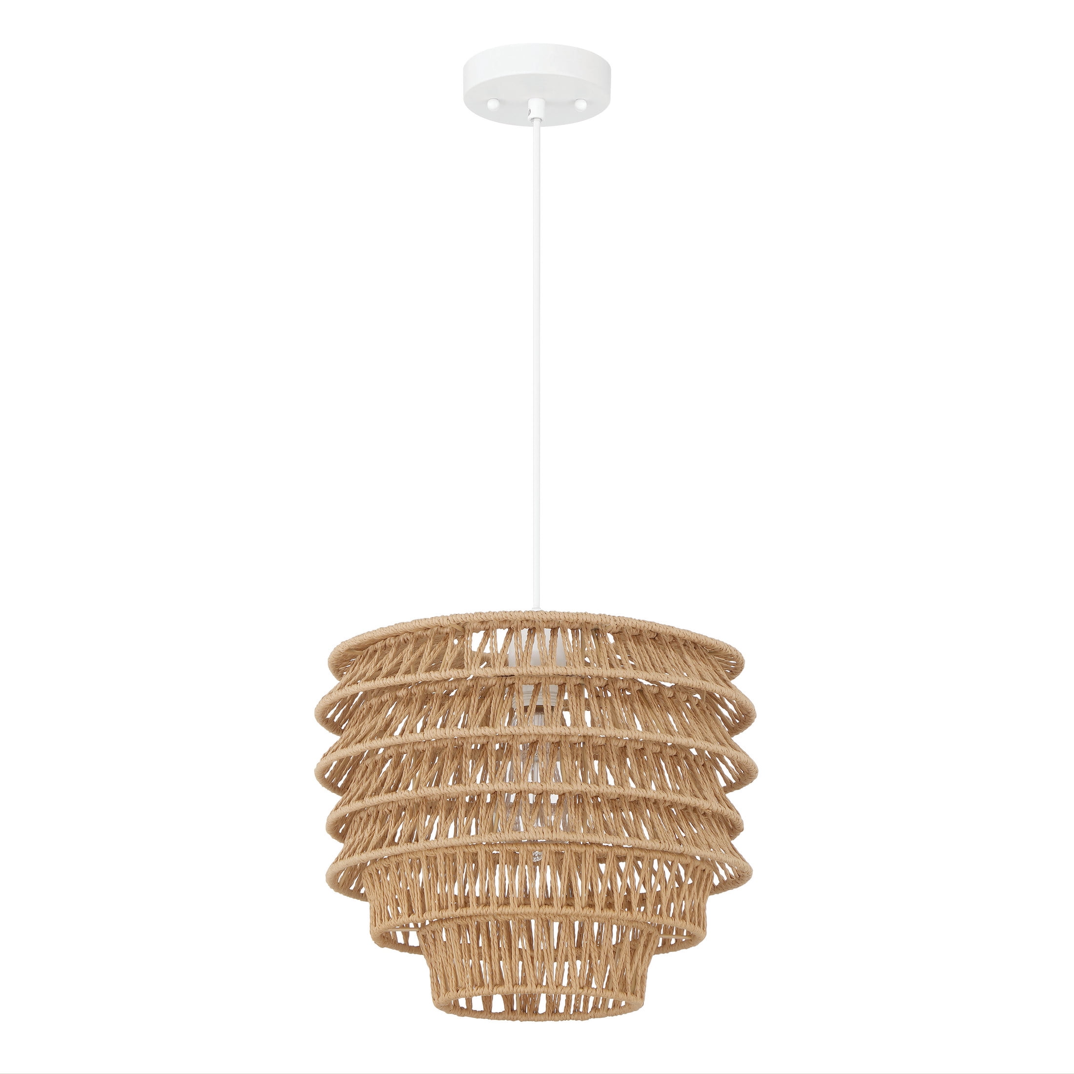 Natural Handwoven Paper Rope and Metal Pendant Lamp