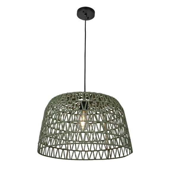 Creative Co-Op Boho Open Weave Metal and Paper Rope Ceiling Light, Olive Green