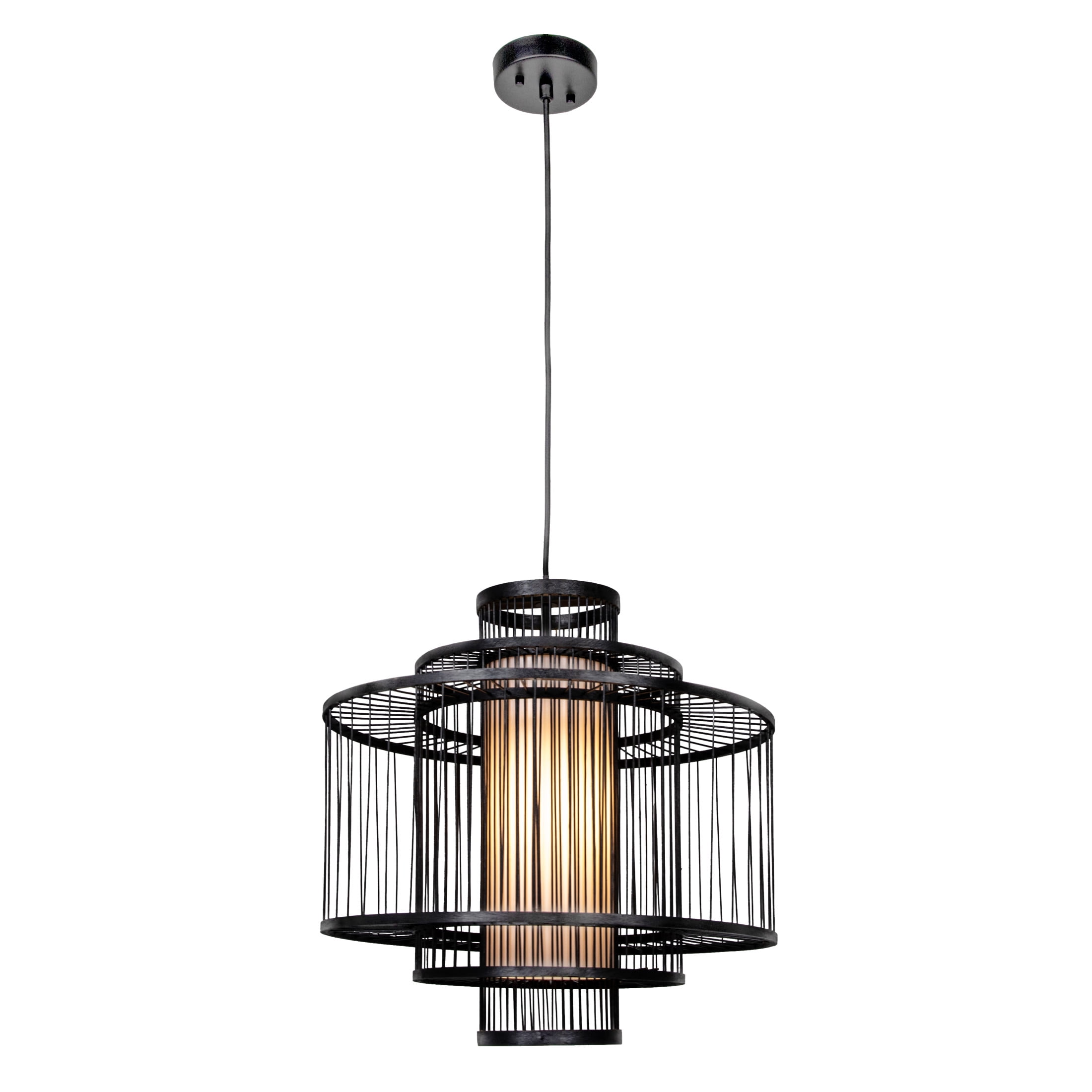 Black Tiered Bamboo Drum Chandelier Pendant Light