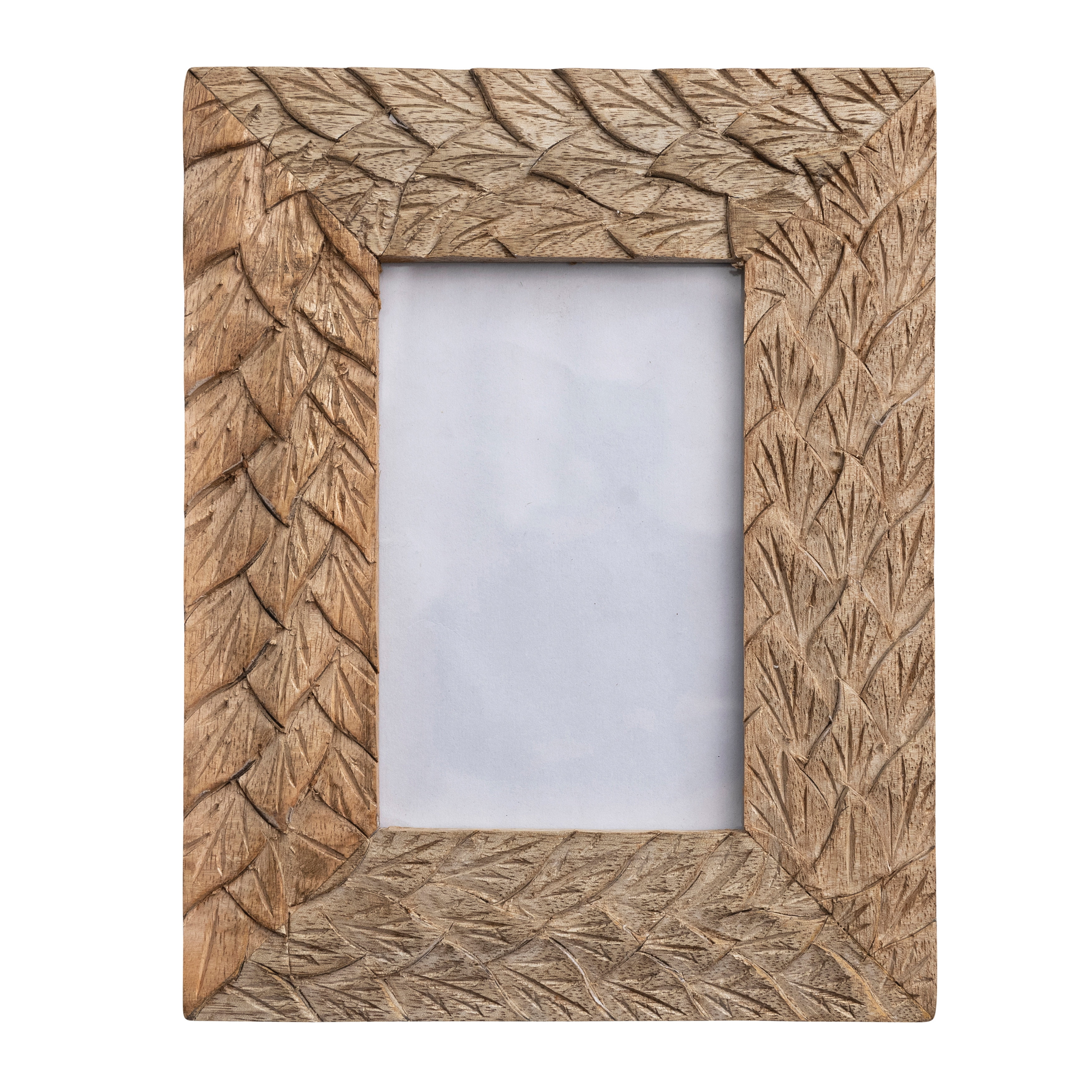 Creative Co-Op Boho Wood Photo Frame with Carved Feather Design, Natural
