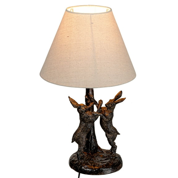 Creative Co-Op Bunny Rabbit Table Lamp with Linen Empire Shade, Brown and Natural