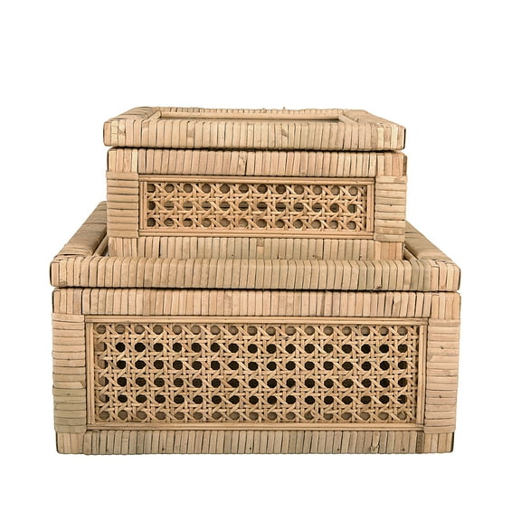 Creative Co-Op Cane and Rattan Natural Wood Decorative Boxes, Set of 2