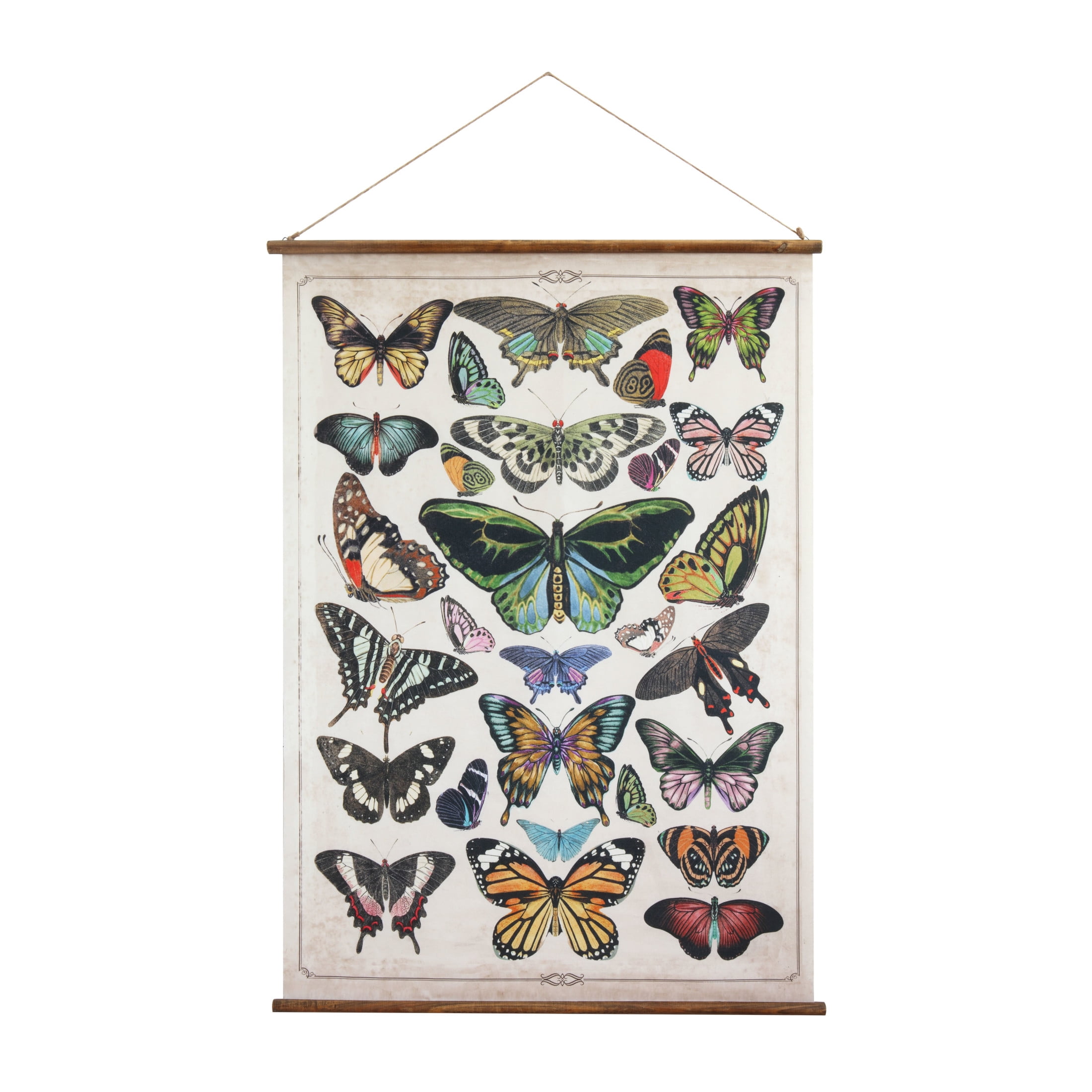 Multicolor Butterfly Canvas and Wood Scroll Wall Décor with Jute Hanger