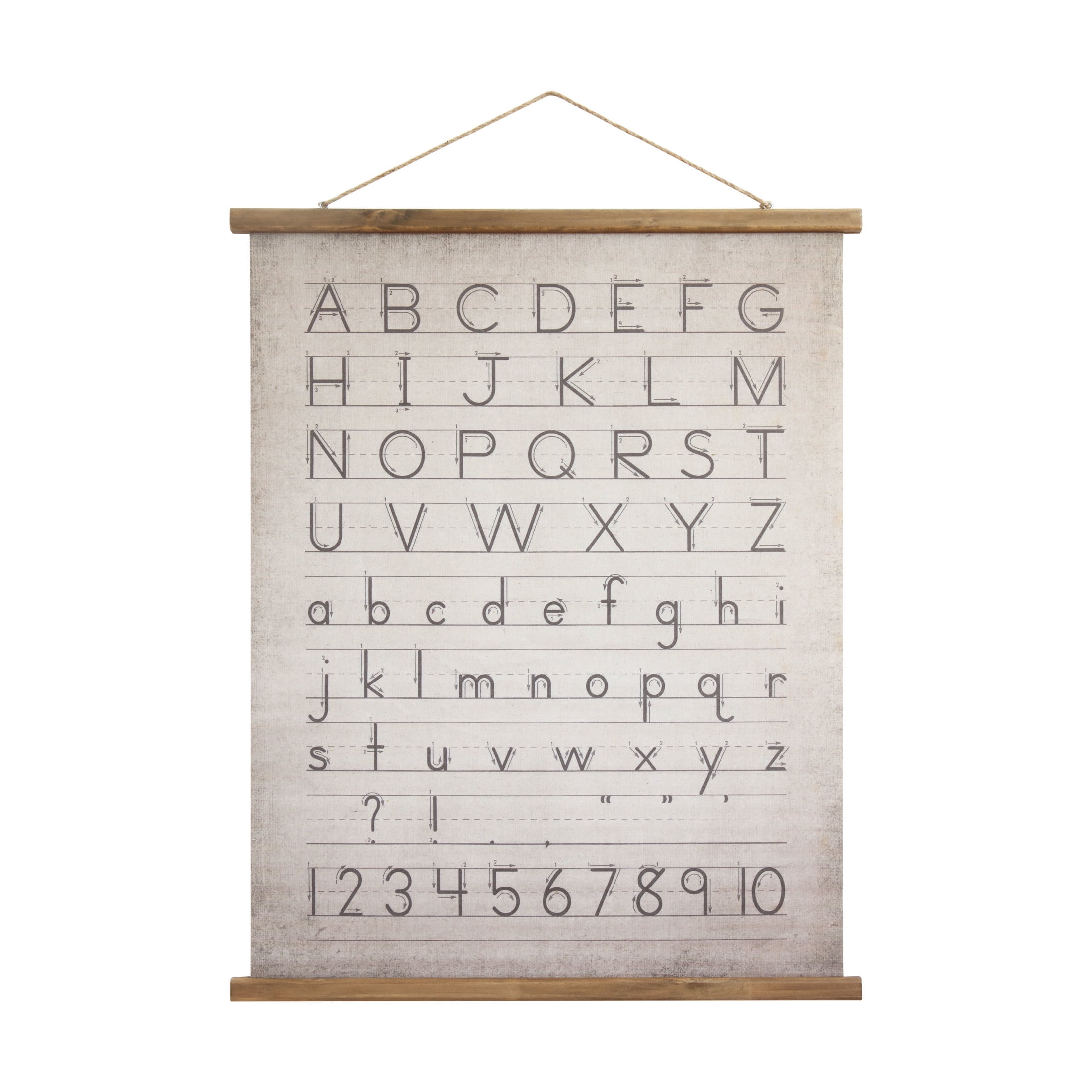 Creative Co-Op Canvas and Wood Scroll Wall Decor with Alphabet, Numbers ...