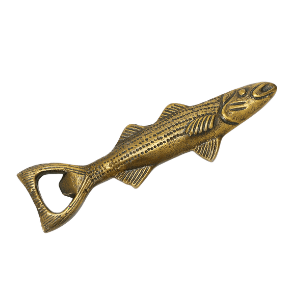 Creative Co-Op Cast Aluminum Fish Shaped Bottle Opener, Antique Gold Finish