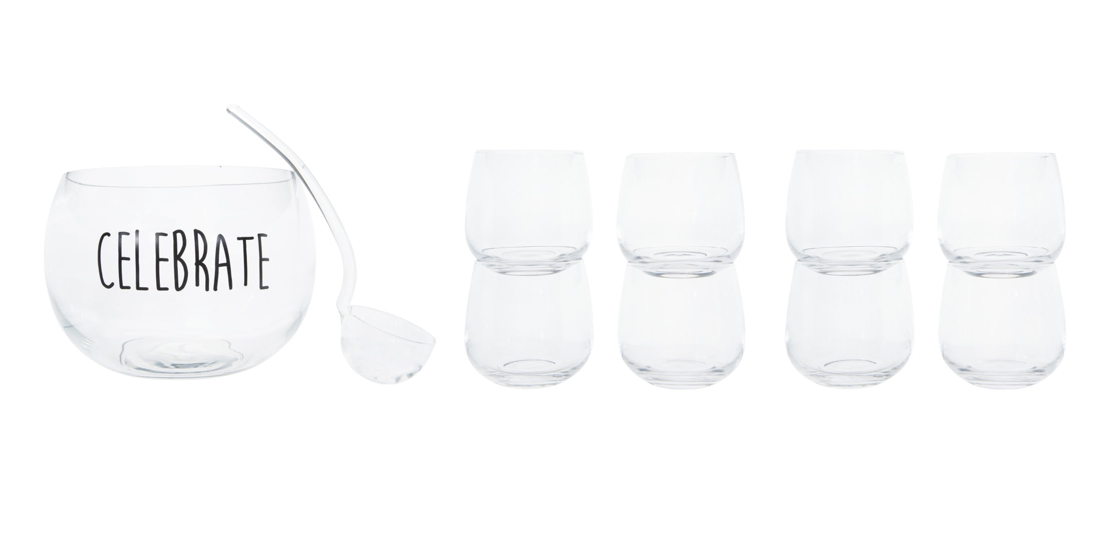 Creative CoOp "Celebrate" Clear Glass Punch Bowl with 12 Cups and