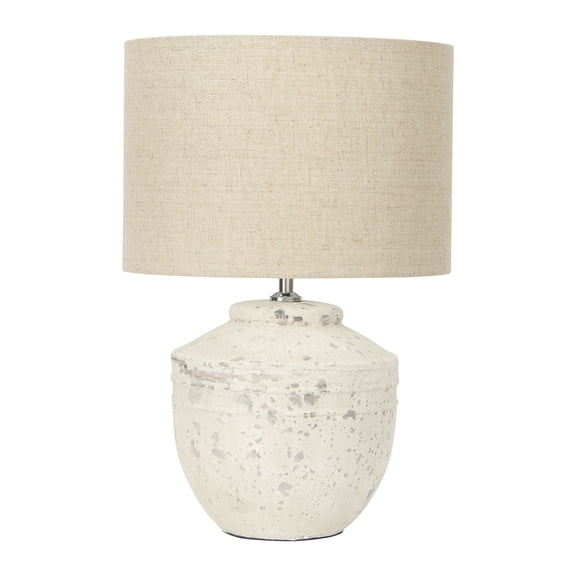 Creative Co-Op Cement Table Lamp with Linen Shade, Distressed White