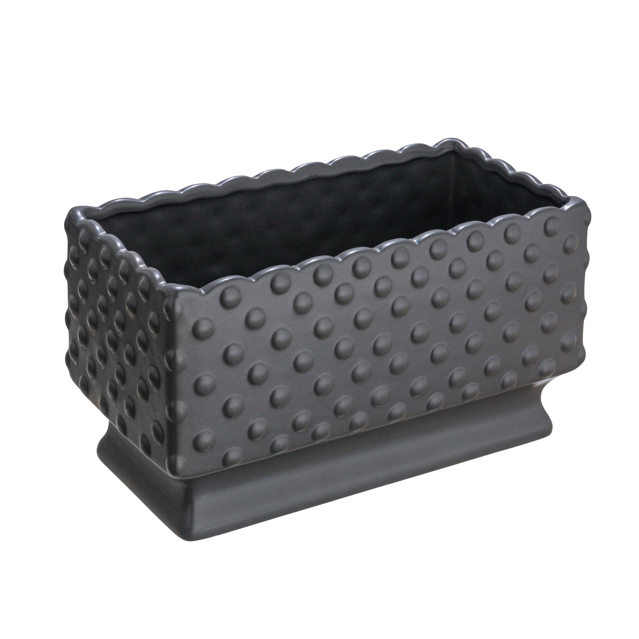Creative Co-Op Ceramic Hobnail Planter with Scalloped Edge and Polka Dots, Black