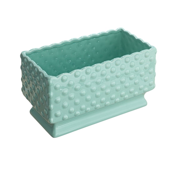 Creative Co-Op Ceramic Hobnail Planter with Scalloped Edge and Polka Dots, Mint