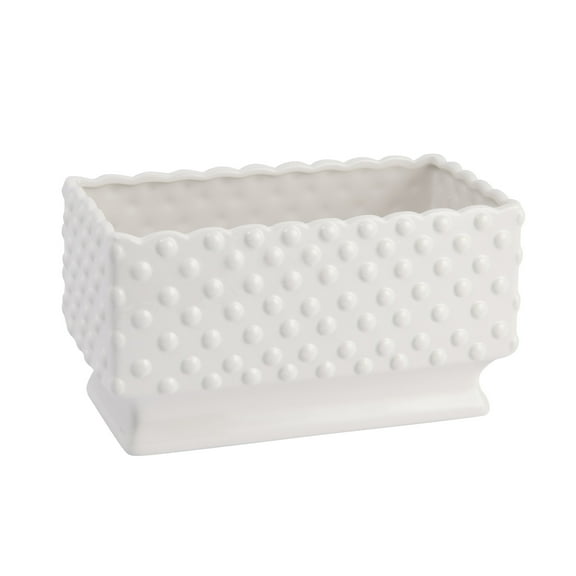 Creative Co-Op Ceramic Hobnail Planter with Scalloped Edge and Polka Dots, White