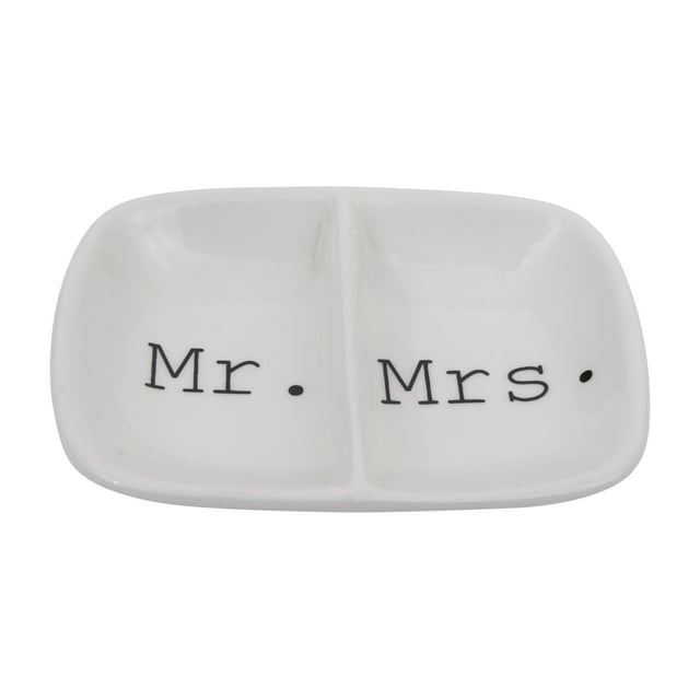 Creative Co-Op Ceramic Mr. & Mrs. Divided Ring Dish