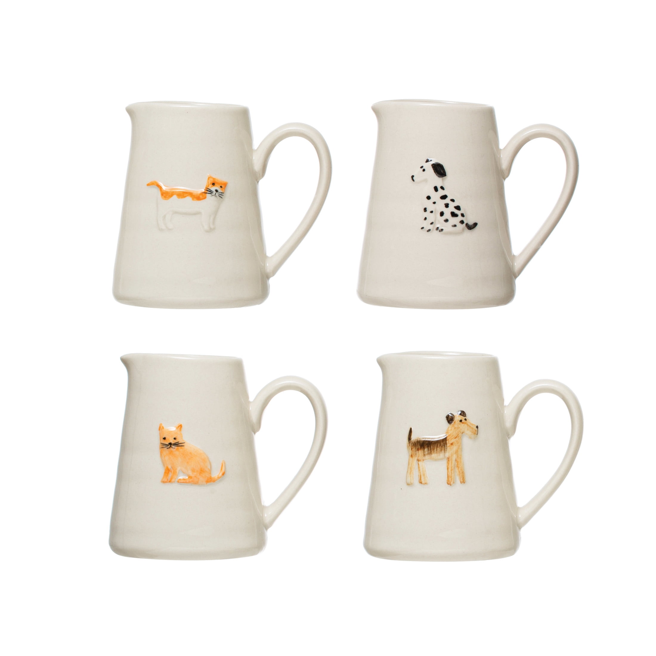 Hand-Painted Ceramic Cat and Dog Pitchers Set, Multicolor