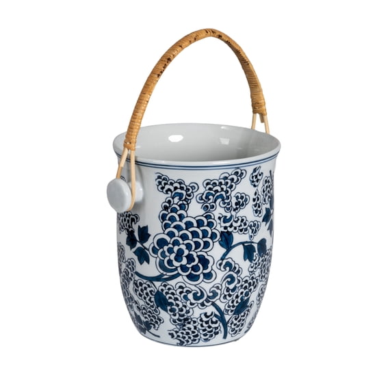Creative Co-Op Ceramic Wine Cooler with Bamboo Handles, Blue