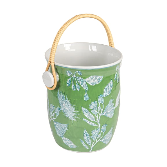 Creative Co-Op Ceramic Wine Cooler with Bamboo Handles, Green