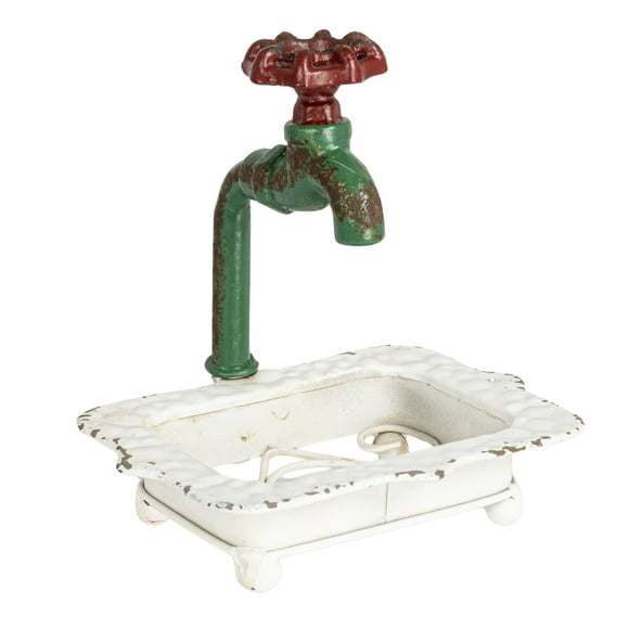 Creative Co-Op Charming Cast Iron Soap Dish with Miniature Faucet Detail