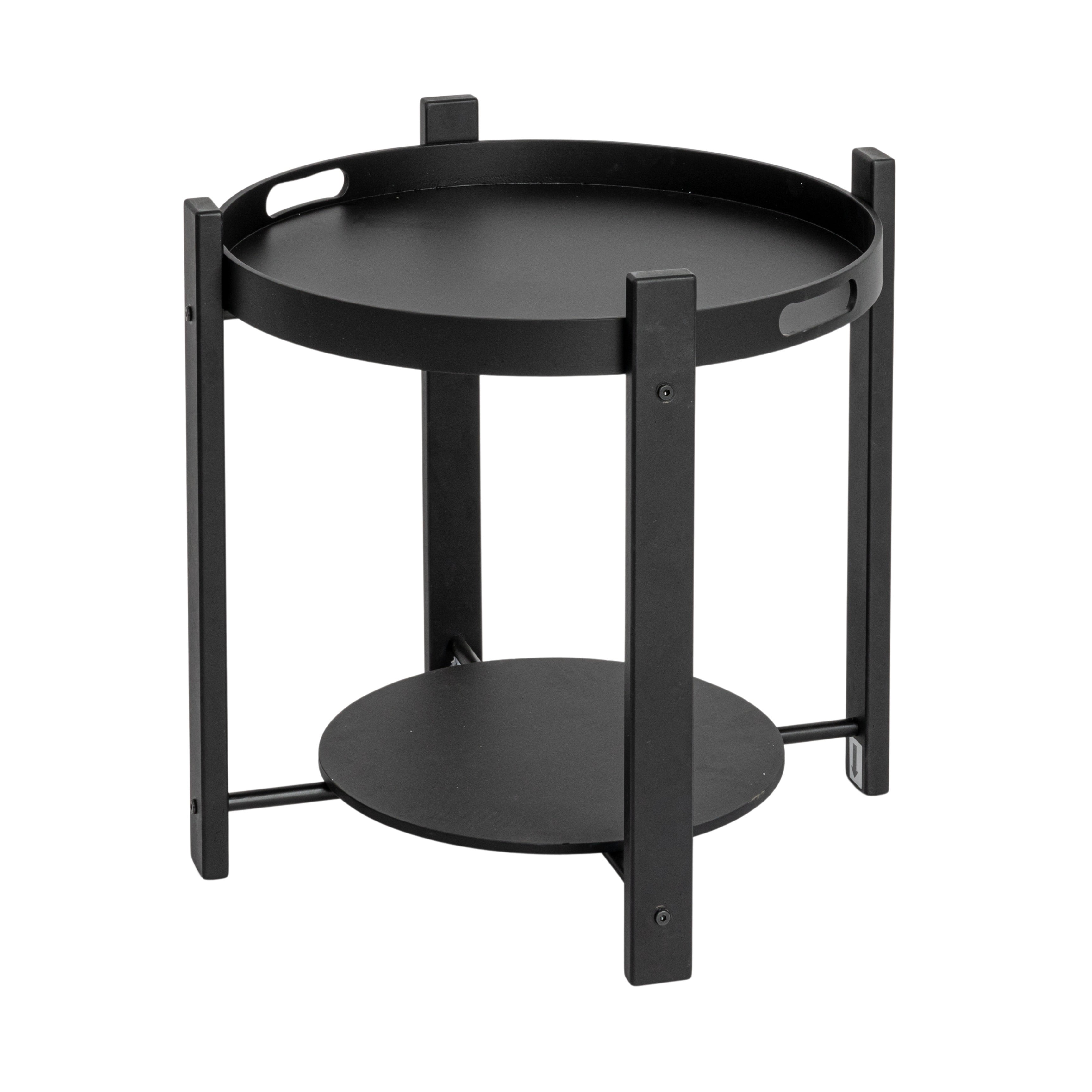 Round Black Fir Wood and Metal Tray Table