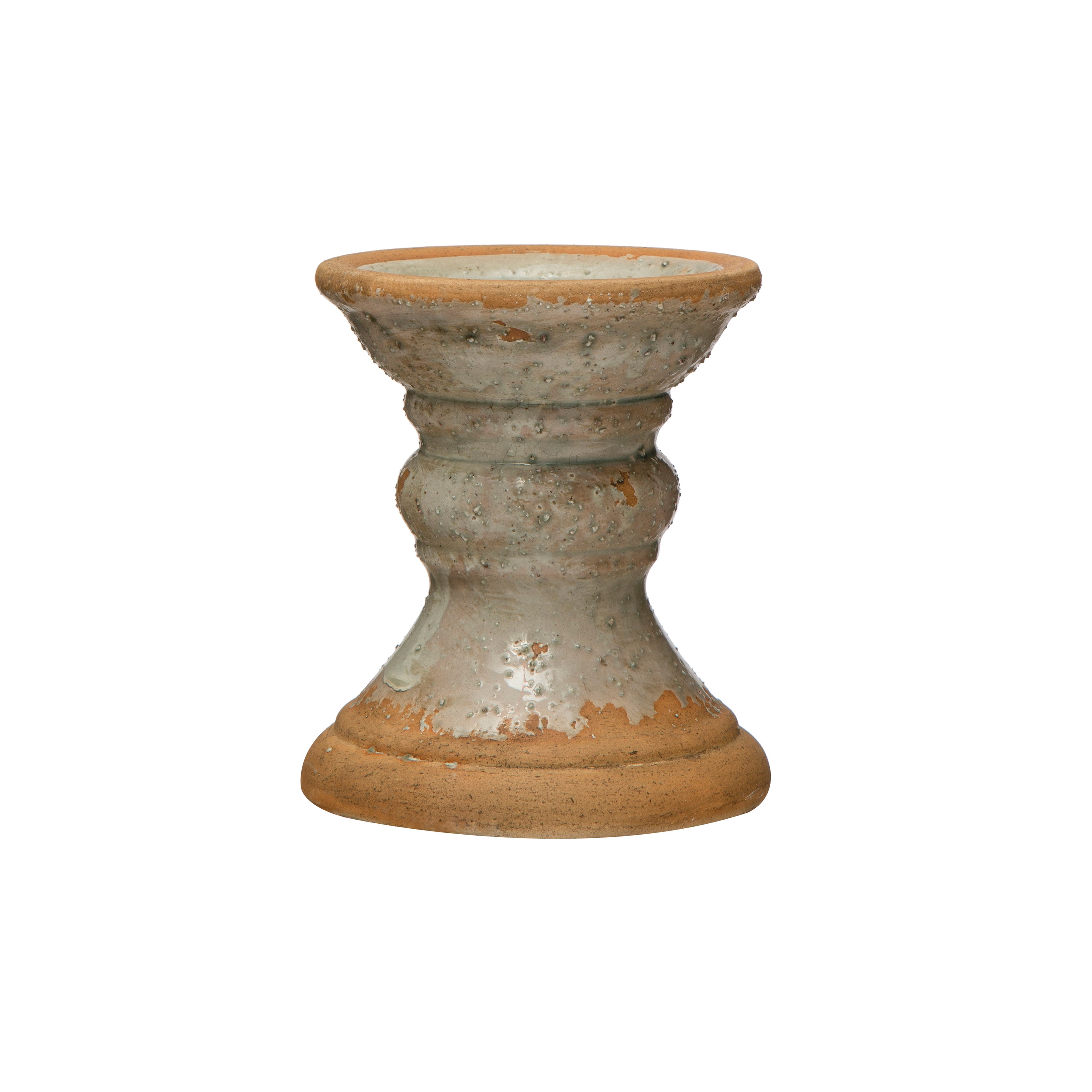 Distressed Gray Ceramic Terracotta Pillar Candle Holder