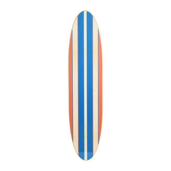 Creative Co-Op Coastal Decorative Surfboard Wall Décor for Living Room; Contemporary Red & Blue Stripes Overlaid On Natural Wood