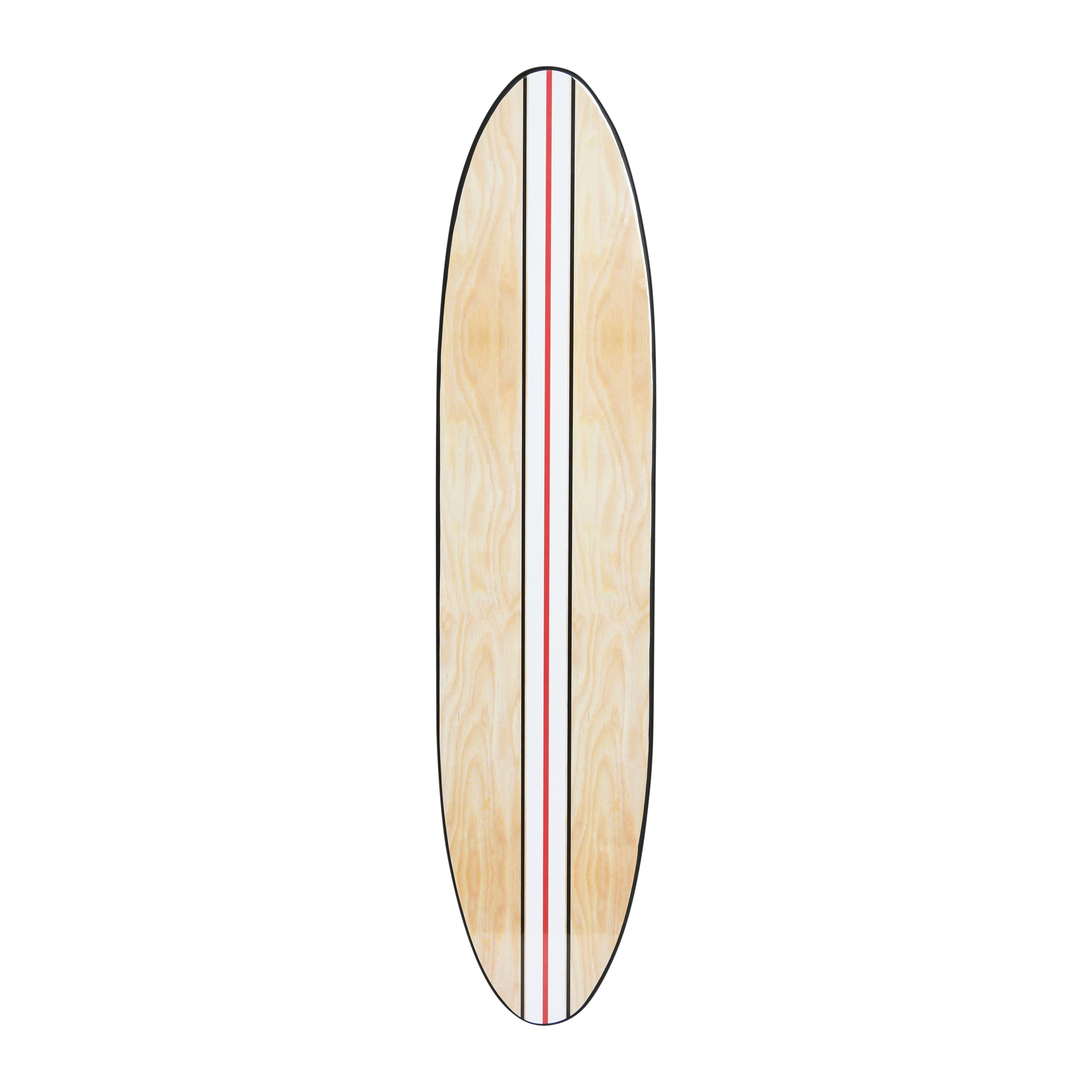 Creative Co-Op Coastal Decorative Surfboard Wall DÃƒƒÃ‚Â©cor for Living  Room; Contemporary White Stripe Design Overlaid On Light Natural Wood 