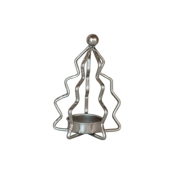 Creative Co-Op Compact Metal Tree Shaped Tealight Holder, Silver Finish