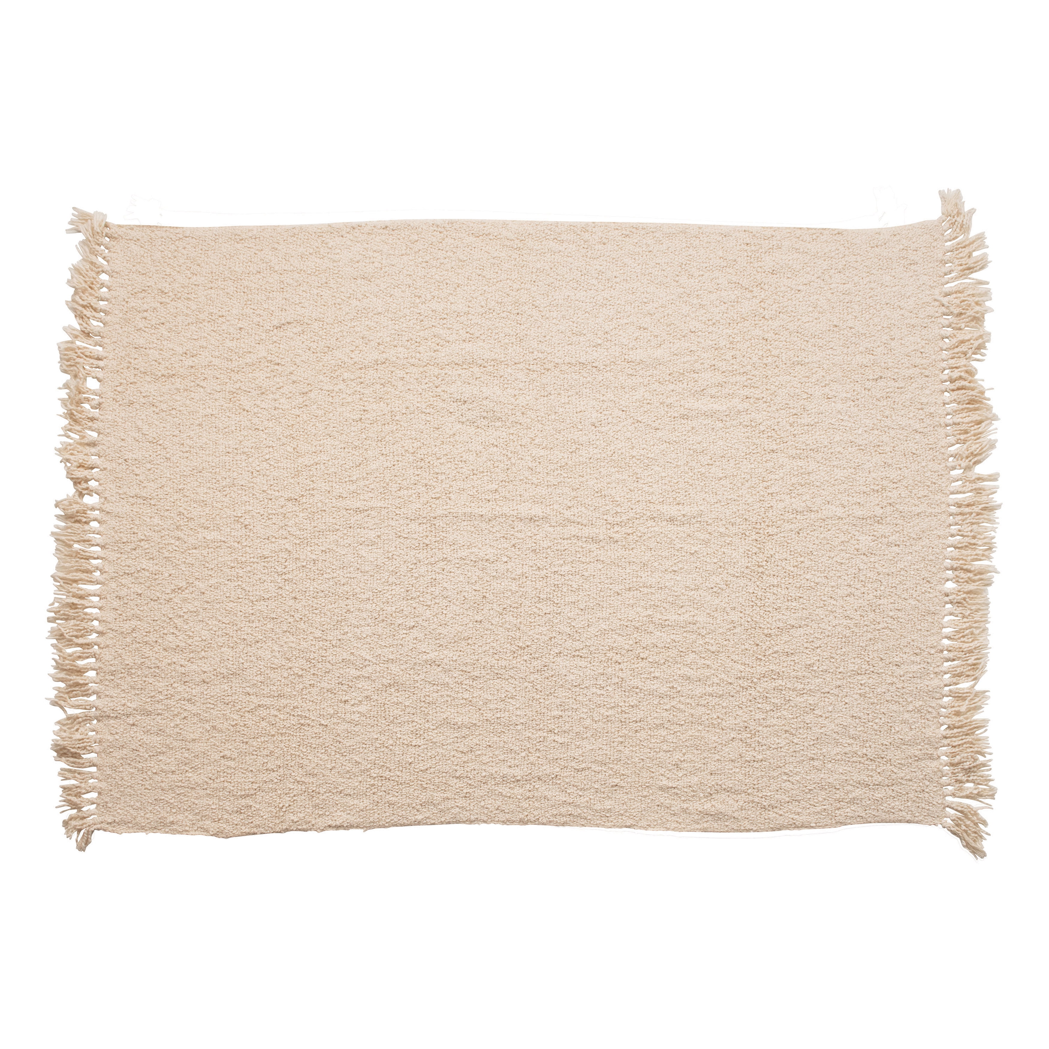 Cream Cotton Blend Boucle Throw with Fringe