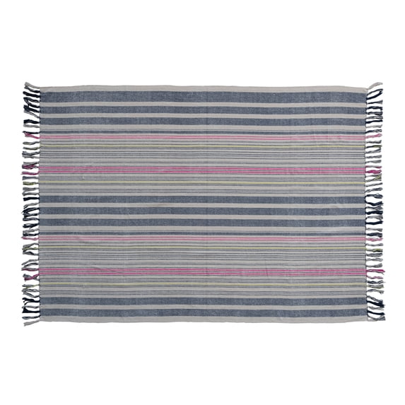 Creative Co-Op Cotton Blend Throw Blanket with Stripes and Fringe, Multicolor