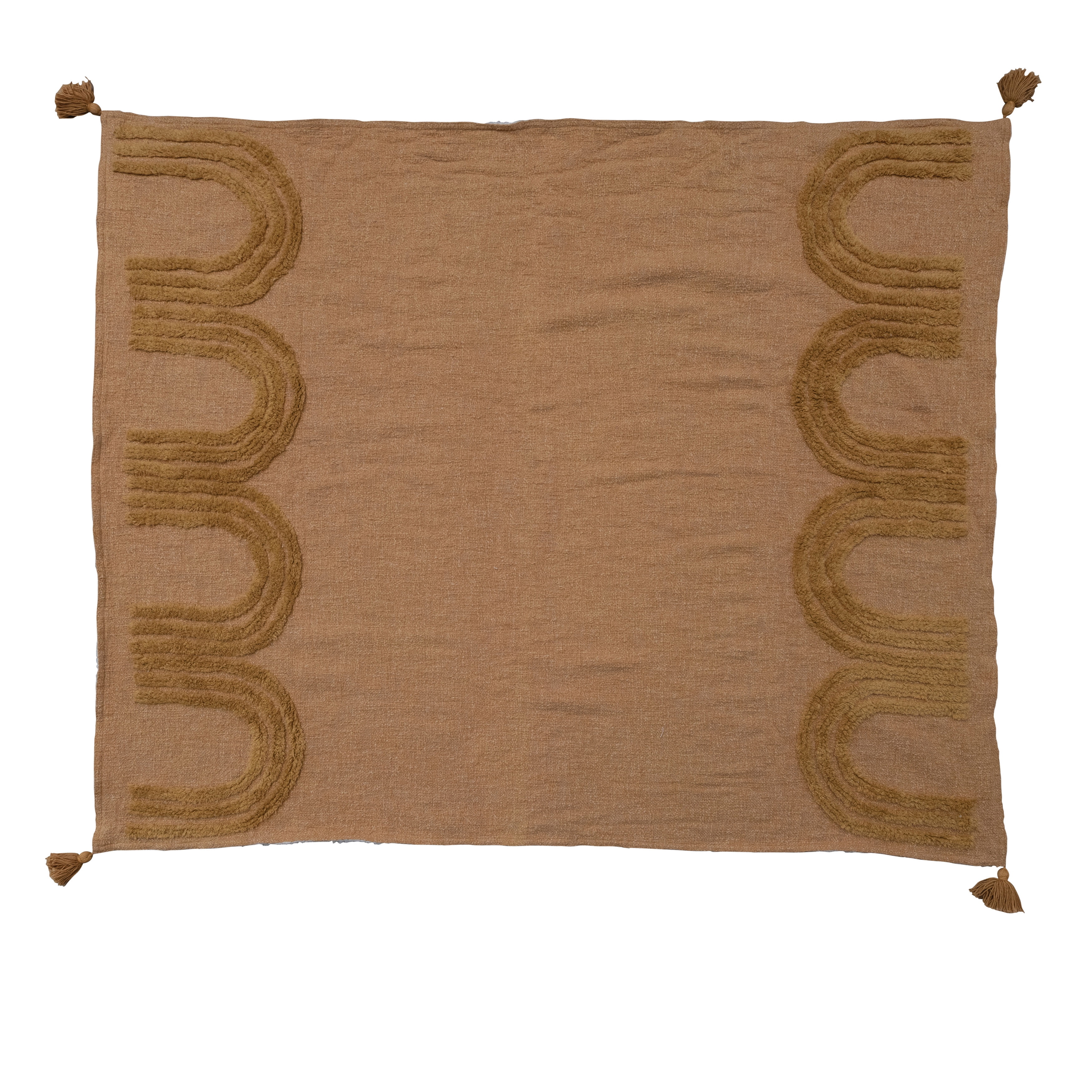 Creative CoOp Cotton Blend Tufted Throw Blanket with Arched Pattern, Fringe, and Sherpa Back