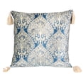 thumbnail image 1 of Creative Co-Op Cotton Blend Velvet Printed Pillow with Pattern and Tassels, Blue and Cream Color, 1 of 4