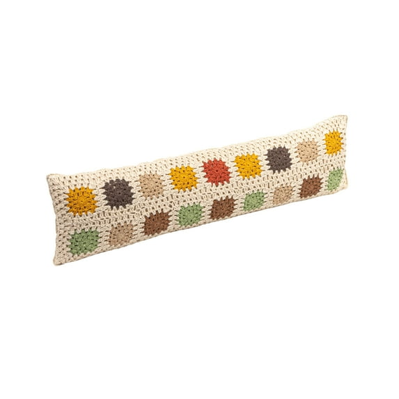 Creative Co-Op Cotton Crocheted Lumbar Pillow with Block Pattern, Multicolor