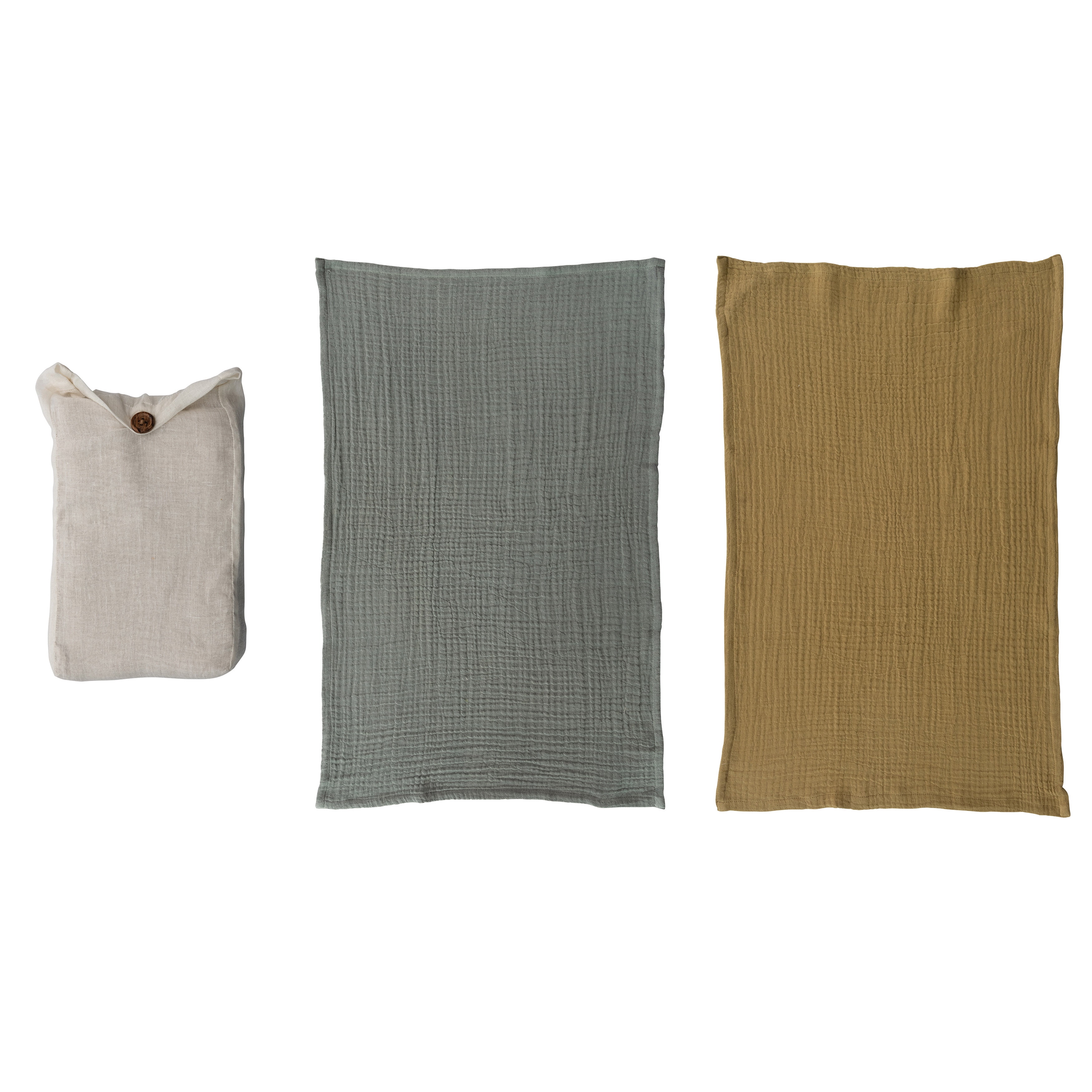 Green and Olive Cotton Waffle Tea Towels Set