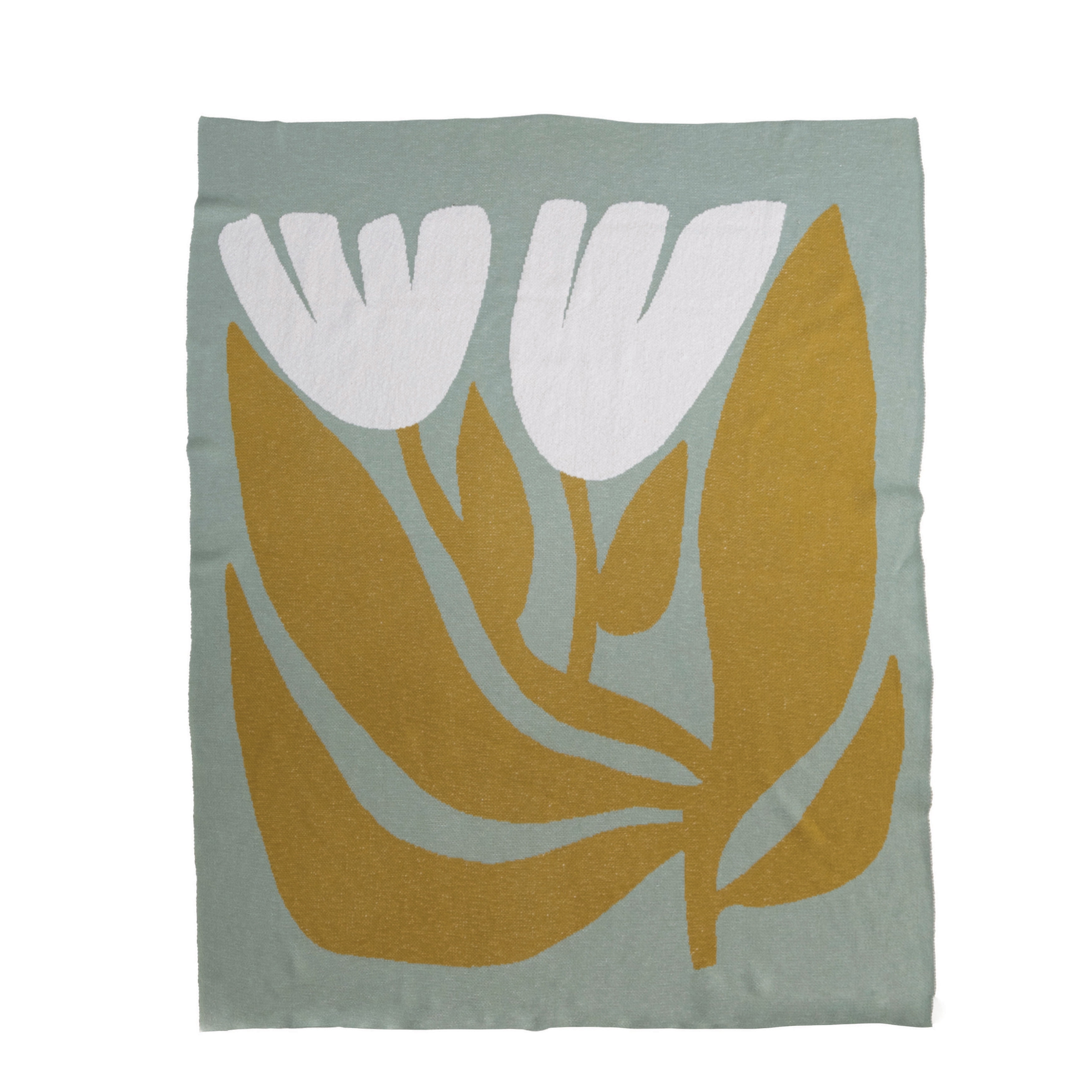 Creative CoOp Cotton Knit Throw Blanket with Flowers, Multicolor