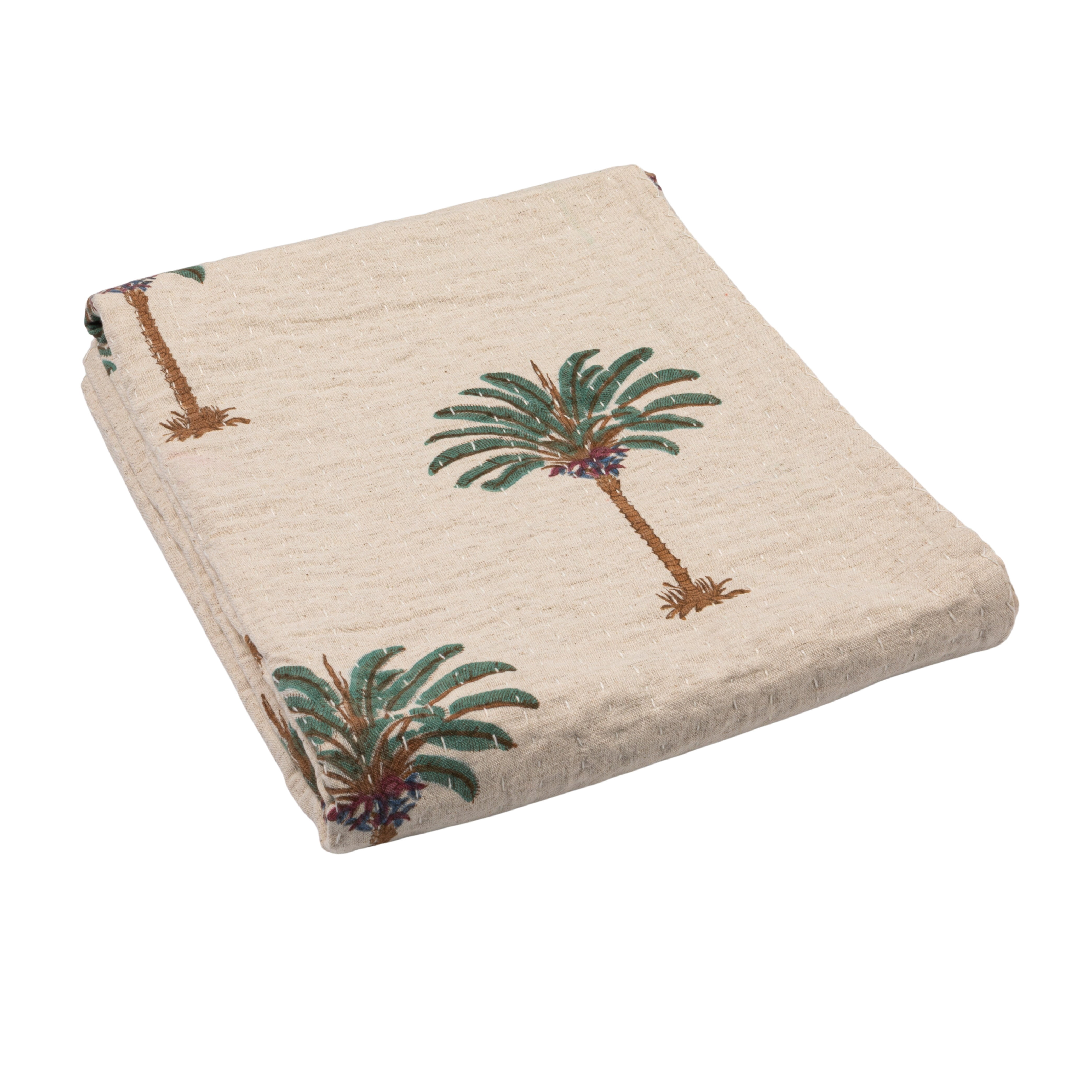 Creative Co-Op Cotton Linen Blend Block Printed Throw with Palm Trees ...