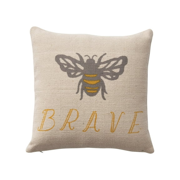 Creative Co-Op Cotton Pillow with Bee "Brave"
