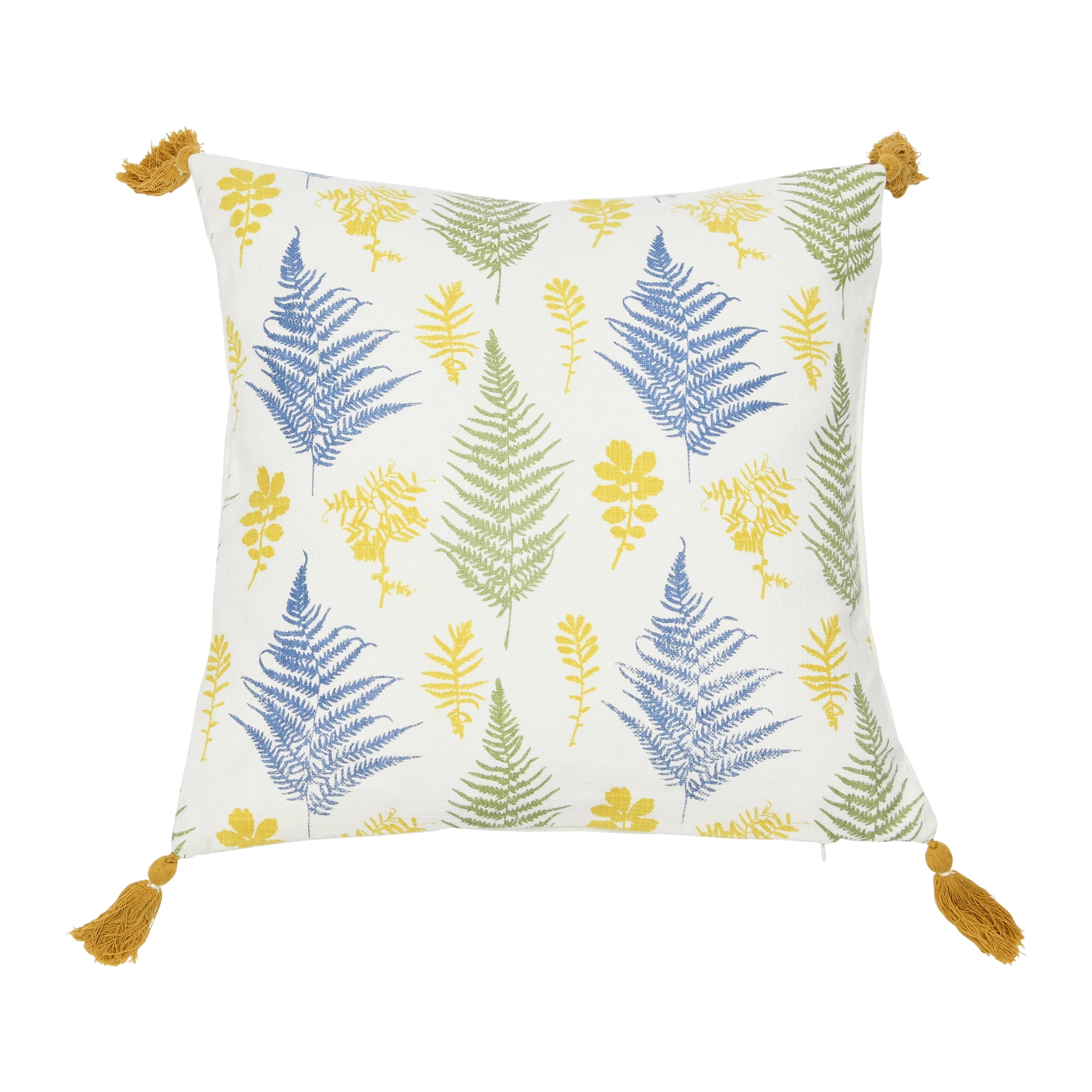 Creative Co-Op Cotton Pillow with Botanical Print and Tassels