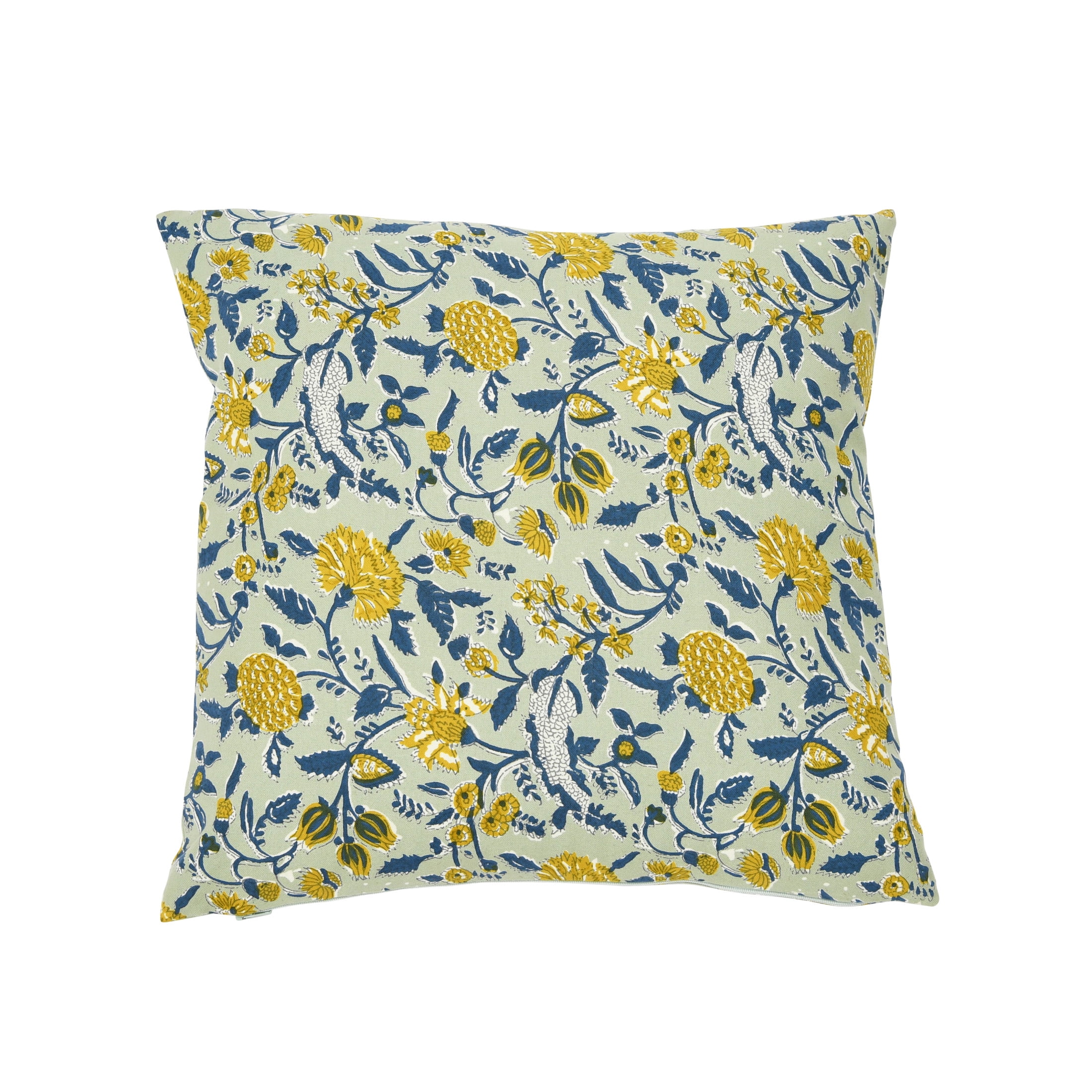 Square Embroidered Cotton Pillow with Floral Pattern