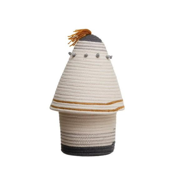 Creative Co-Op Cotton Rope Basket with Lid and Embroidery