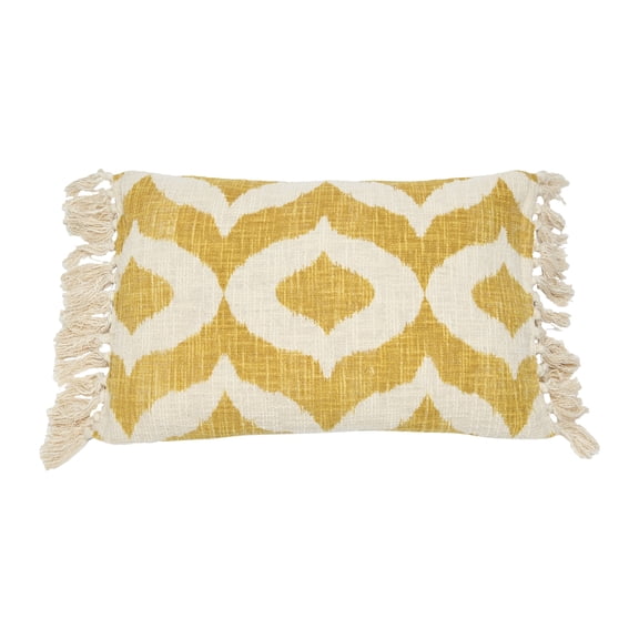 Creative Co-Op Cotton Slub Lumbar Pillow with Ikat Pattern and Tassels