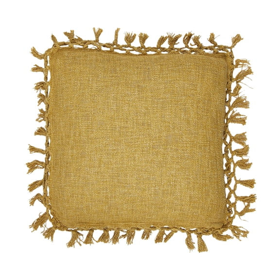 Creative Co-Op Cotton Slub Pillow with Crochet and Fringe