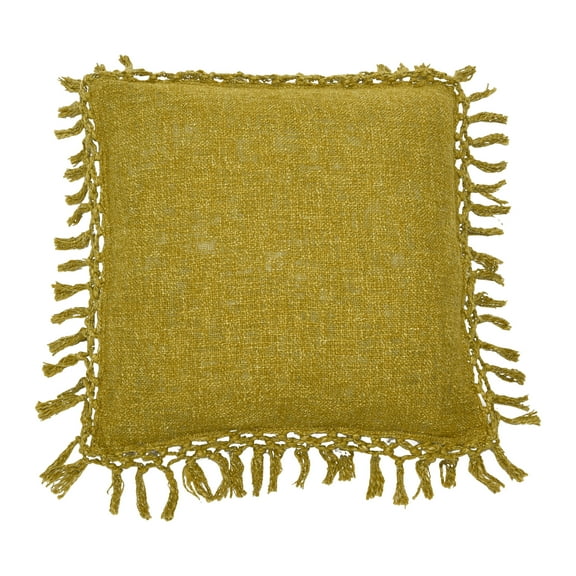 Creative Co-Op Cotton Slub Pillow with Crochet and Fringe