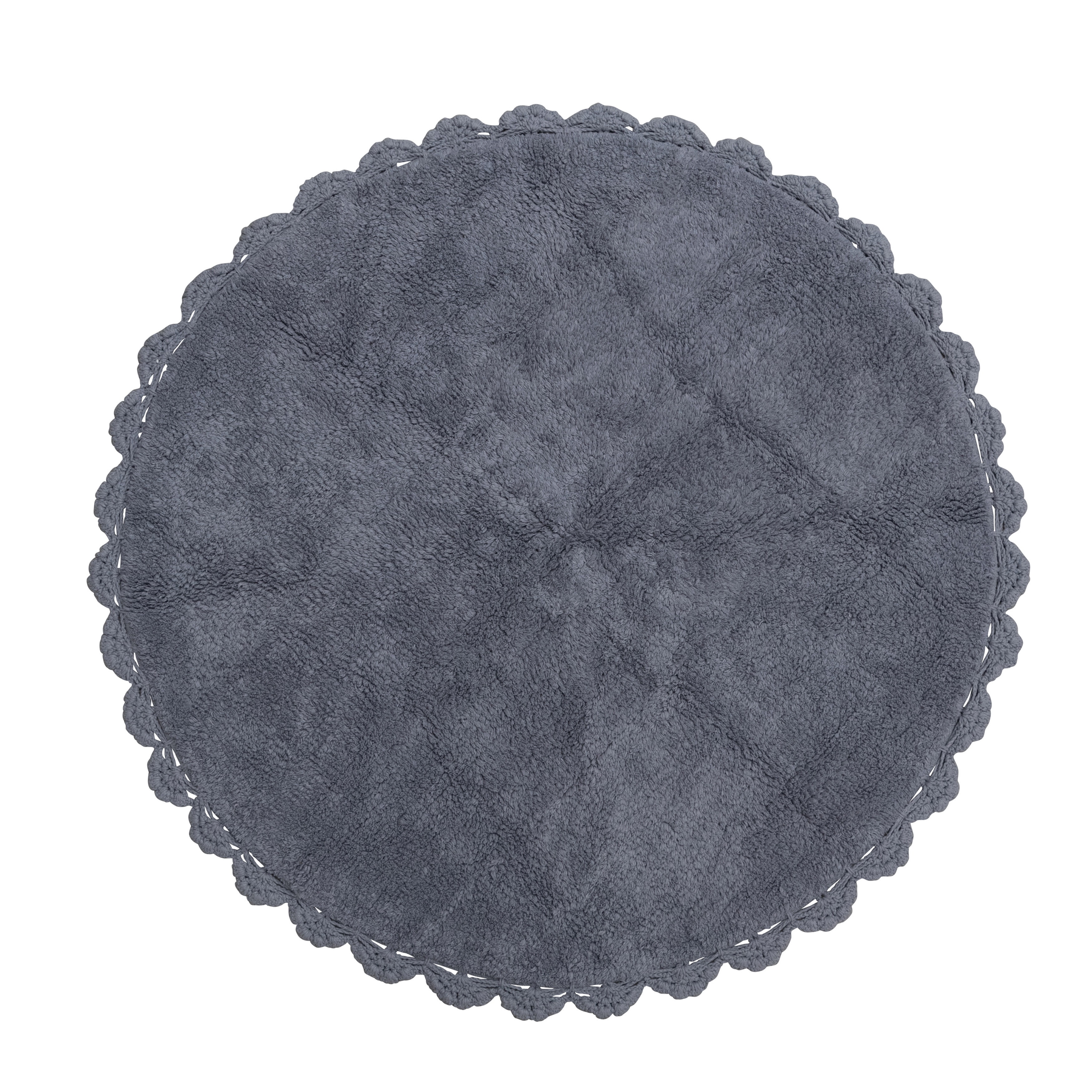 Gray Round Cotton Tufted Area Rug with Scalloped Trim, 36"