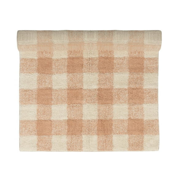 Creative Co-Op Cotton Tufted Rug with Plaid Pattern in Blush, Cream