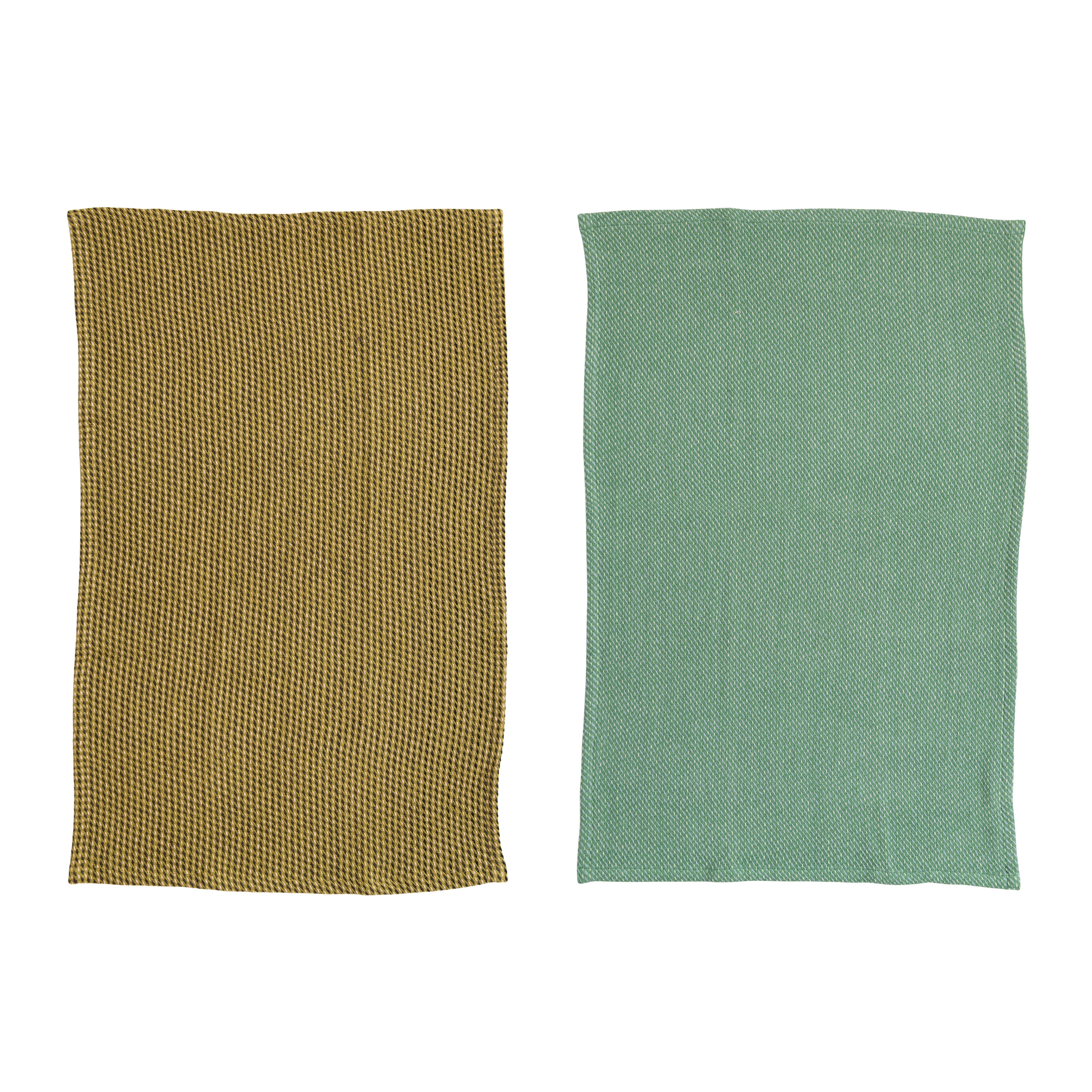 Teal and Olive Cotton Waffle Weave Tea Towels Set