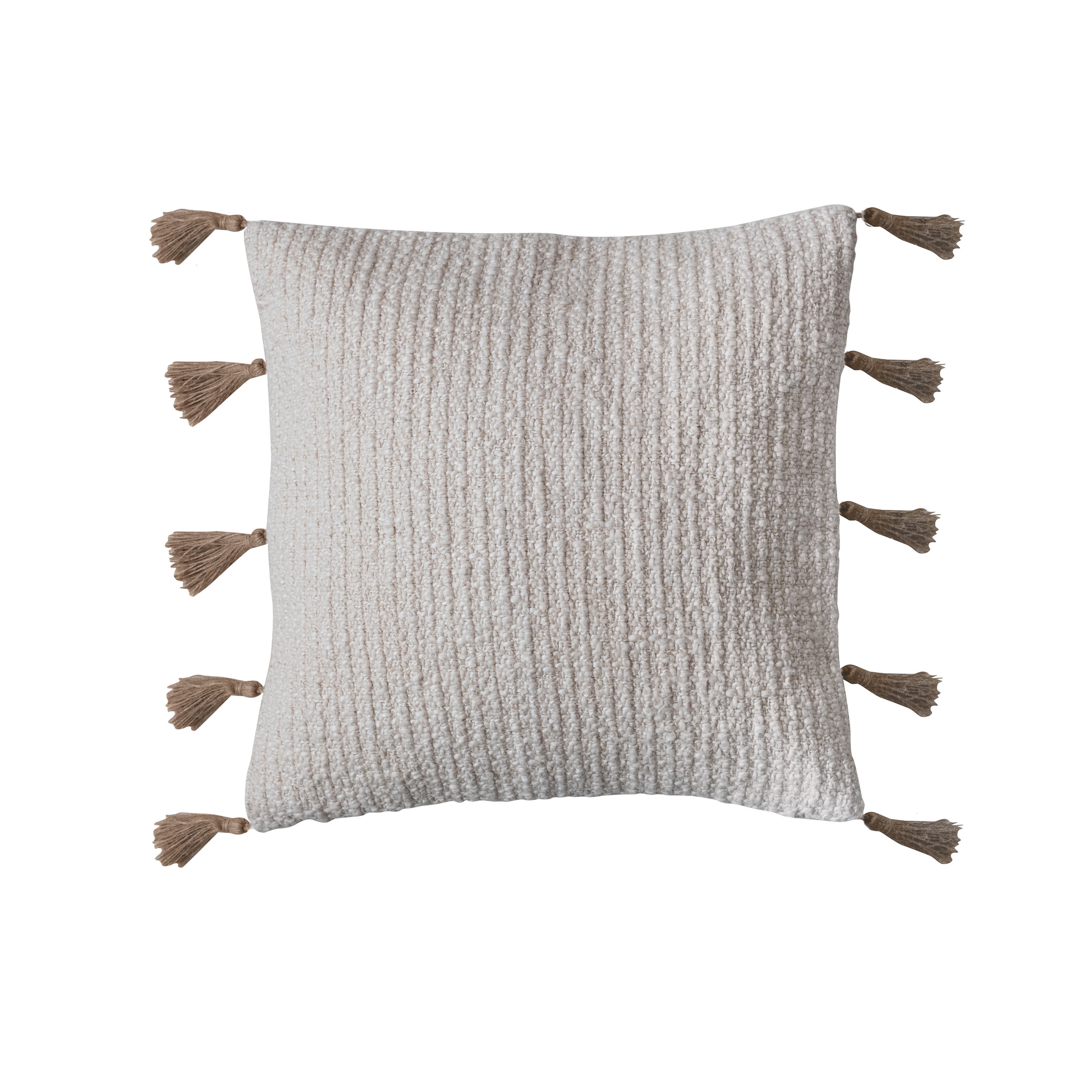 Natural Cotton Linen Blend Square Pillow with Jute Tassels