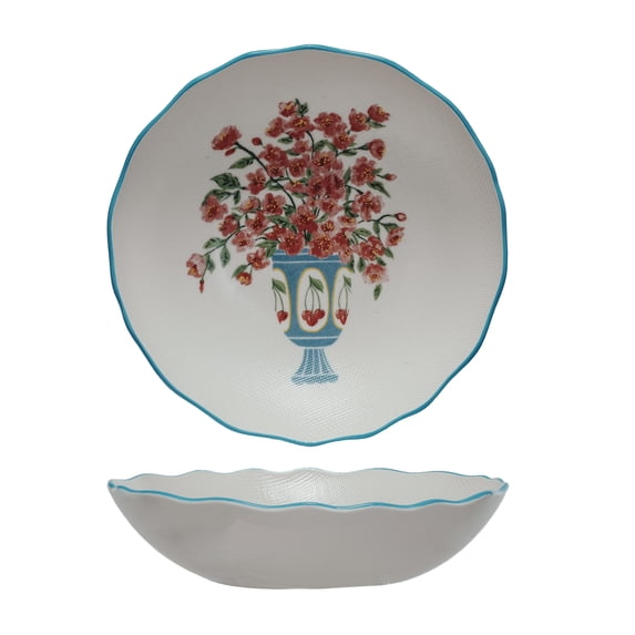 Creative Co-Op Country Garden Stoneware Salad Bowl, Multicolor