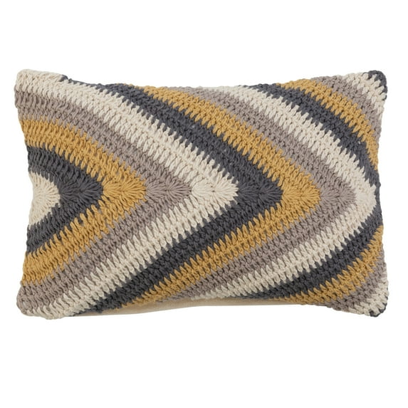 Creative Co-Op Creative Co-Op Cotton Crocheted Lumbar Pillow with Chevron Pattern, Multicolor