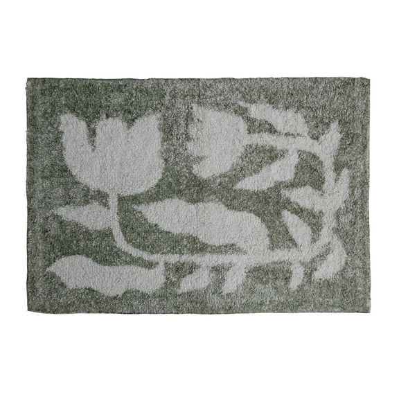 Creative Co-Op Creative Co-Op Cotton Tufted Rug with Flowers, Sage and White