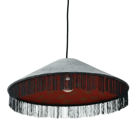 Creative Co-Op Creative Co-Op Mid Century Velvet Ceiling Light with Tassels, Charcoal