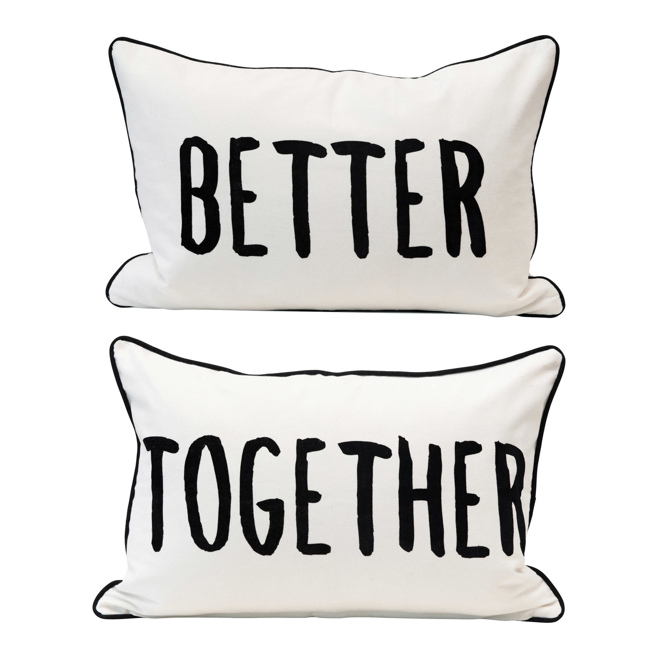 Cream and Black Two-Sided Cotton Lumbar Pillow with Applique