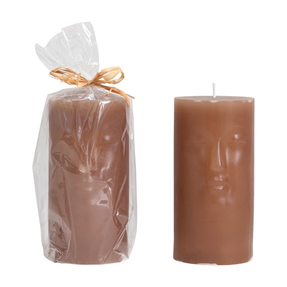 Creative Co-Op Creative Co-Op Unscented Face Pillar Candle, Cappuccino